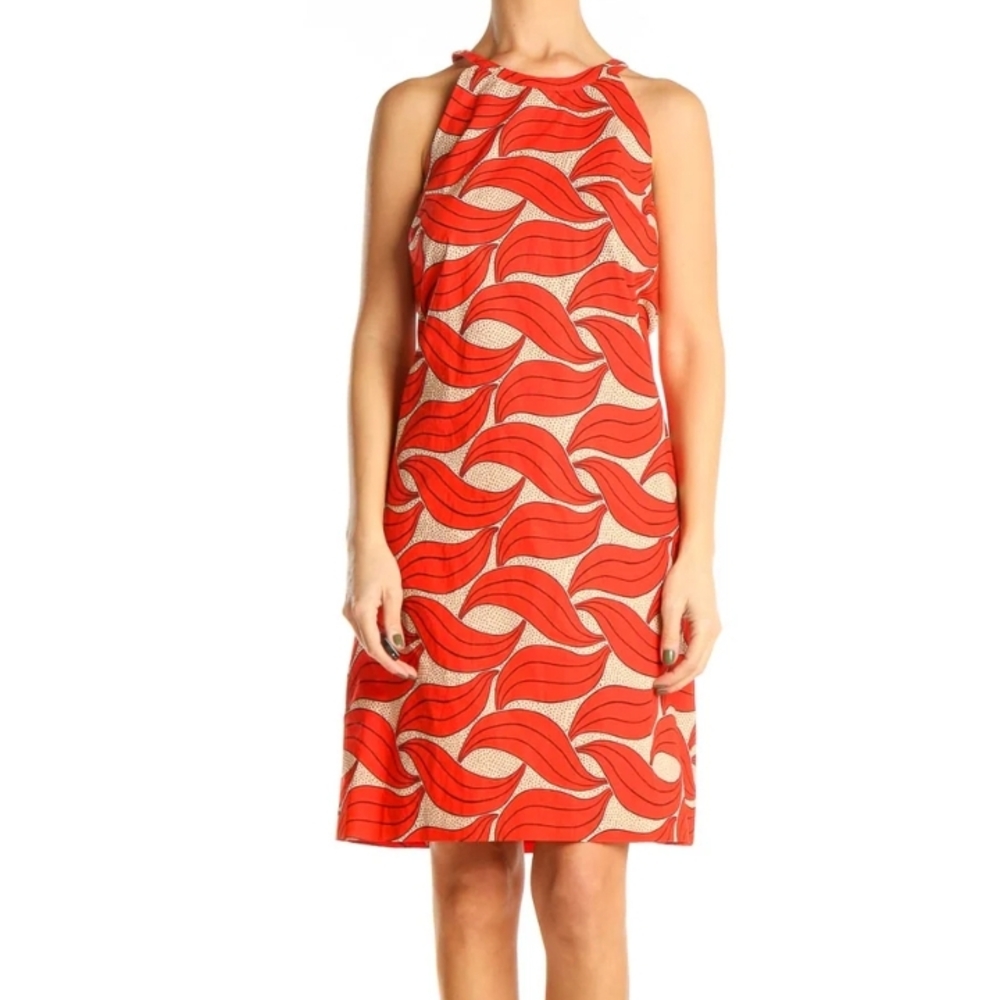 Red Wave Print Halter Shift Dress